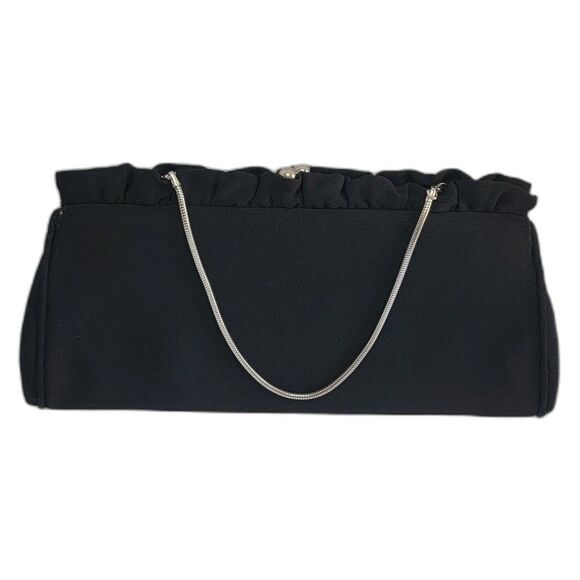 Handbags - Vintage Satin Evening Clutch Hand Purse Little Black Bag Silver Tone Metal GUC